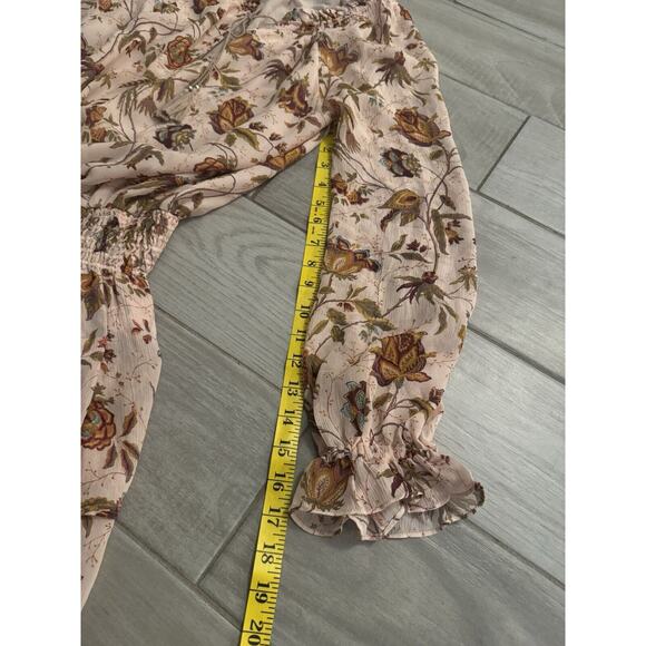 Paige Floral Paisley Tiered Mini Dress sz S: V Neck Ruffle, Smocked Waist, Flowy - Picture 5 of 9